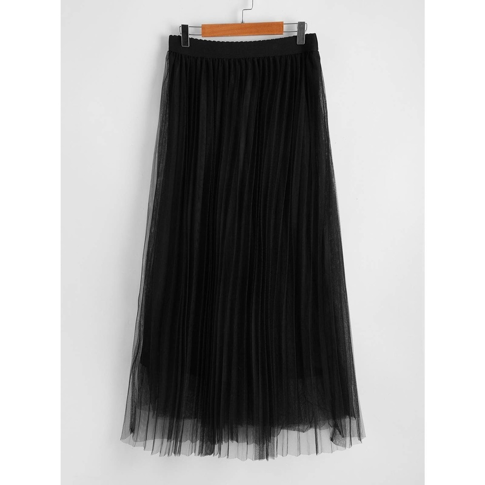 tulle tutu midi skirt Wide Waist Pleated Tulle Skirt tan brown nude - Picture 5 of 13